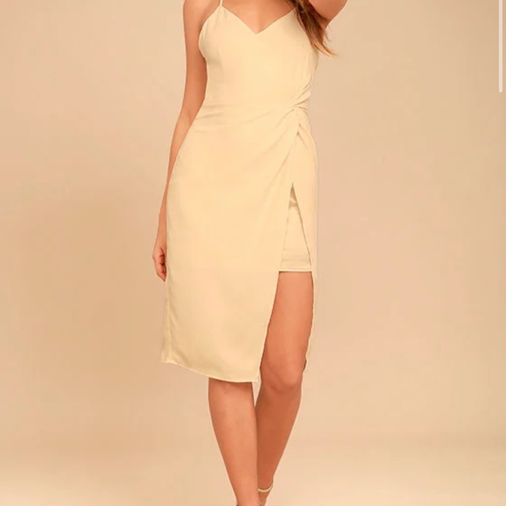 Lulu's Making Eyes At You Beige Midi Dress